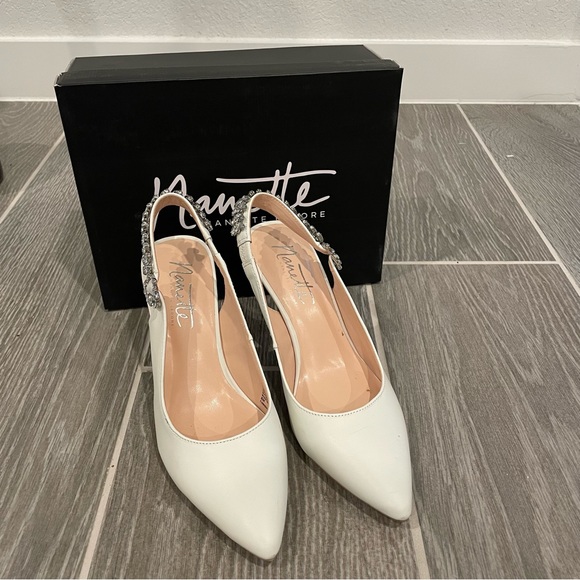 Nanette Lepore Shoes - Nanette Lepore Wedding Shoes Size 8M Crystal Slingback Pumps White Leather